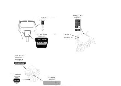 Label Map Diagram and Parts List for RT35 (21A62M8710)(2017) Cub Cadet Tiller